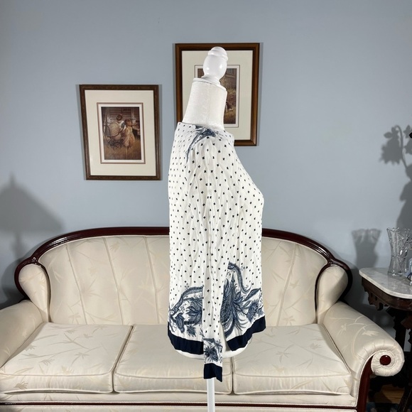Zara Paisley & Geometric Polkadot Long Sleeve White & Blue Pattern Blouse Medium - Picture 5 of 12